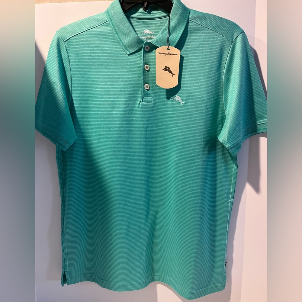 Tommy Bahama Cotton Blend Short Sleeve Knitted Horizontal MicroStripe Polo